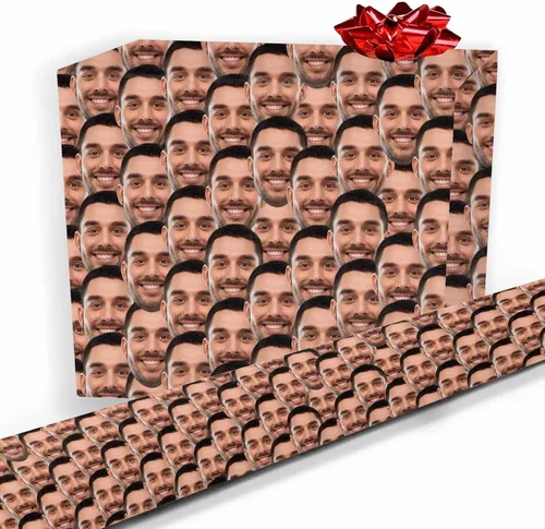 Miniatura 24 de Papel de regalo personalizado, divertido papel de regalo para cara, foto, nombre, Día del Padre, rollo de regalo para papá, hombres, mujeres, niños