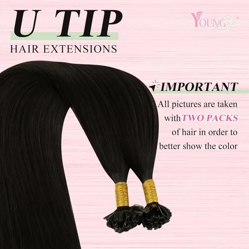 Miniatura 2 de YoungSee Extensiones de cabello humano con punta en U de color marrón oscuro, extensiones de cabello humano con queratina, extensiones de cabello