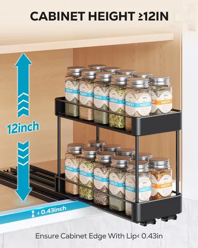 Miniatura 7 de Nieifi Organizador de especias para gabinete, estante vertical para especias, fácil de instalar, metal, 4.5 pulgadas de ancho x 10.35 pulgadas