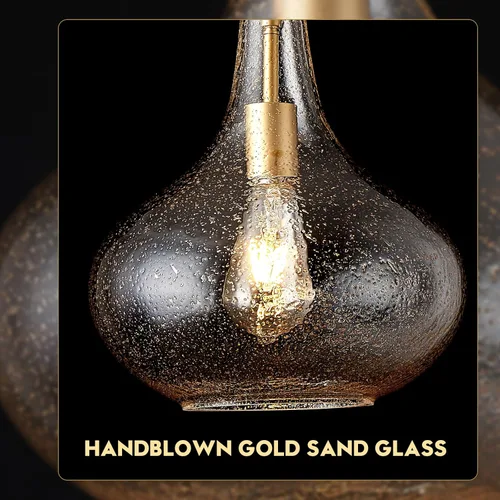 Miniatura 6 de CATINER Lámpara colgante artesanal de 11 pulgadas de latón dorado de mediados de siglo moderno con pantalla de vidrio sembrado - Elegante lámpara