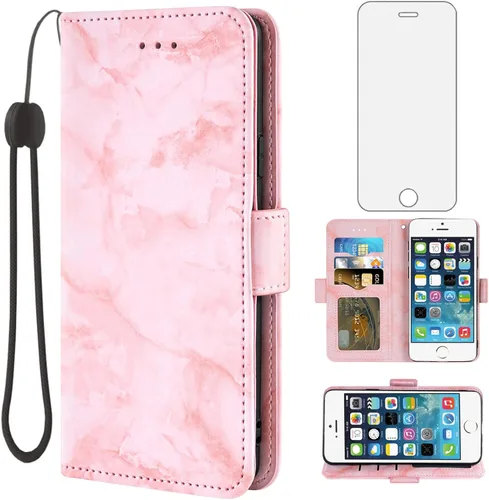 Miniatura 9 de Asuwish Funda compatible con iPhone 5S 5 SE 2016 5SE y protector de pantalla de vidrio templado, tarjetero con función atril de mármol para iPhone 5