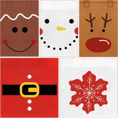 Miniatura 4 de FHzytg Paquete de 20 bolsas de regalo de Navidad, bolsas de favor de fiesta de Navidad con estampado de hombre de jengibre, muñeco de nieve, reno