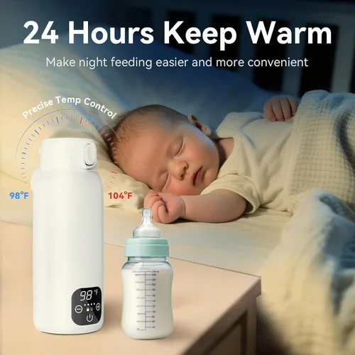 Miniatura 7 de Calentador de botellas portátil para viajes, calentamiento rápido de 3 minutos para leche materna, fórmula y agua, frasco grande de acero inoxidable