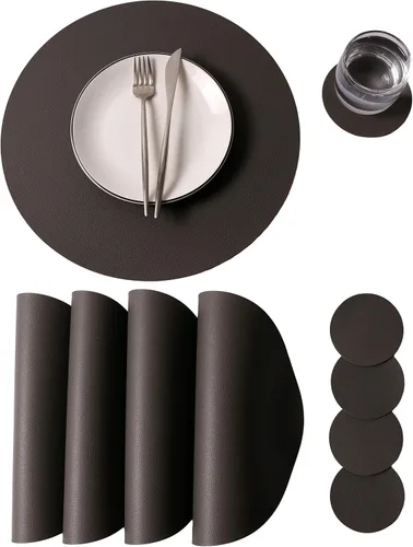 Miniatura 11 de Manteles individuales y posavasos limpiables, alfombrillas de mesa de cuero, impermeables, resistentes al calor, fáciles de limpiar para juego