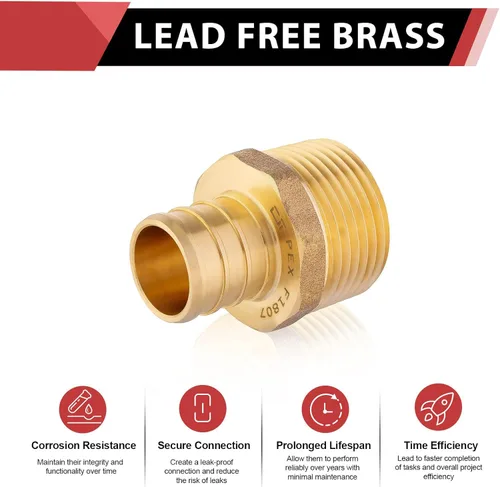 Miniatura 4 de 4 piezas EFIELD Barb Crimp Pex 1/2 pulgada x 1/2 pulgada macho NPT adaptador de latón accesorios de latón (PEX1807017-4PCS)