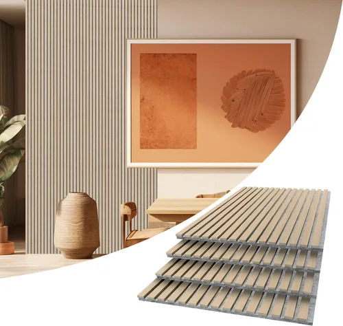 Miniatura 12 de AKUMAX Paquete de 2 paneles acústicos, listones de madera para pared y techo, paneles de espuma acústica de 96 x 24 pulgadas, paneles de pared 3D