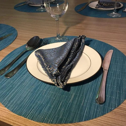 Miniatura 5 de WAZAIGUR Juego de 4 manteles individuales redondos de vinilo tejido fáciles de limpiar, resistentes al calor, manteles para mesa de cocina de 15 Azul