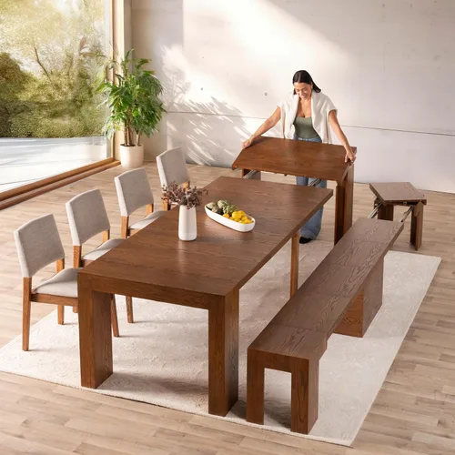 Miniatura 45 de Transformer Table - Mesa de comedor extensible de madera maciza, asientos 2-12, mesa de comedor expandible, muebles que ahorran espacio, muebles