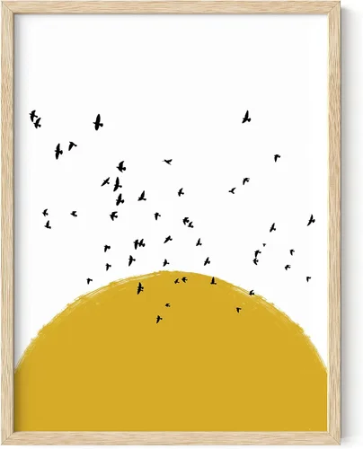 HAUS AND HUES Póster artístico de sol, arte nórdico para pared, decoración de pared con sol amarillo, impresión de arte moderno de mediados de Sun