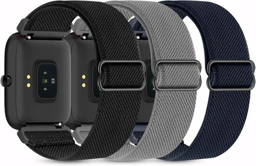 Miniatura 8 de Paquete de 3 correas elásticas de nailon compatibles con SKG Smart Watch para mujeres y hombres, correas elásticas suaves de liberación rápida