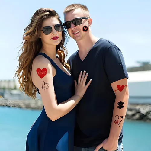Miniatura 4 de 8 hojas de tatuajes temporales de corazones de San Valentín, calcomanías de tatuaje falsas rojas para niñas y mujeres, cara, cuerpo, día de San