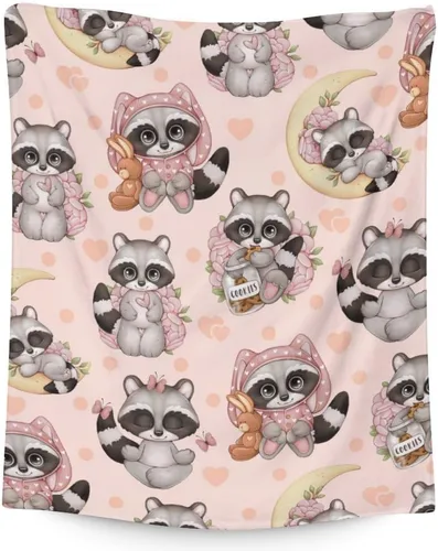 Miniatura 7 de Manta de mapache para niños, suave, mullida y acogedora, 30 x 40 pulgadas, manta de tamaño regazo para sofá, oficina, manta cálida blanca para regalo
