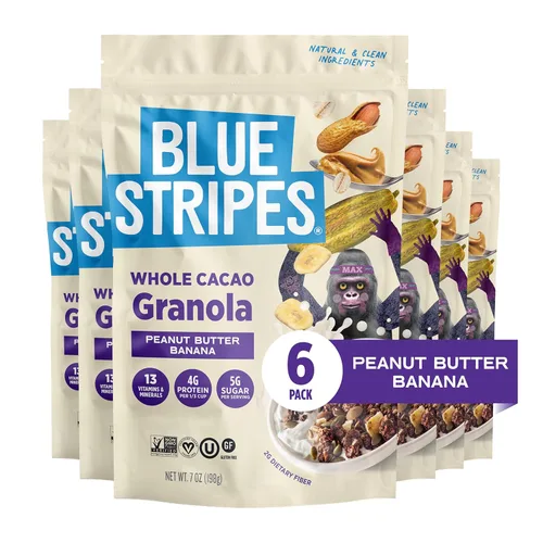 Miniatura 10 de Blue Stripes Granola de cacao entero con mantequilla de maní y plátano, 8 onzas