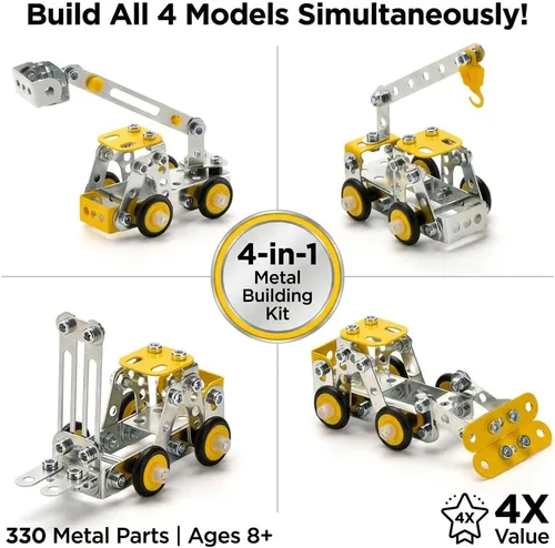 Miniatura 3 de Juego de erector para niños de 8 a 12 años, 4 mini modelos de metal para niños, 330 juguetes de construcción STEM, juego de construcción