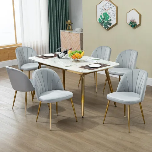 Miniatura 2 de Juego de 4 sillas de comedor de terciopelo, sillas de comedor modernas tapizadas de mediados de siglo, silla de acento sin brazos con patas doradas