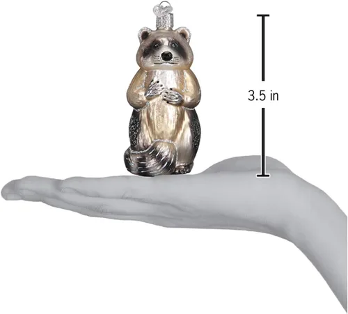 Miniatura 6 de Old World Christmas Adorno de cristal soplado de mapache para árbol de Navidad, decoración navideña artesanal, colección de animales de vida