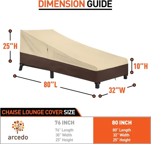 Miniatura 7 de Arcedo Funda impermeable para tumbona de patio, fundas resistentes para muebles de exterior, protege tus sillas de piscina en invierno, 80 pulgadas