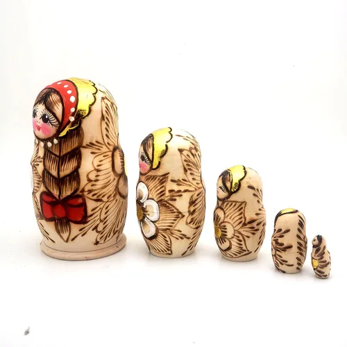 Miniatura 5 de Juego de muñecas rusas de anidación de 5 piezas de madera quemadas de 4 pulgadas de alto