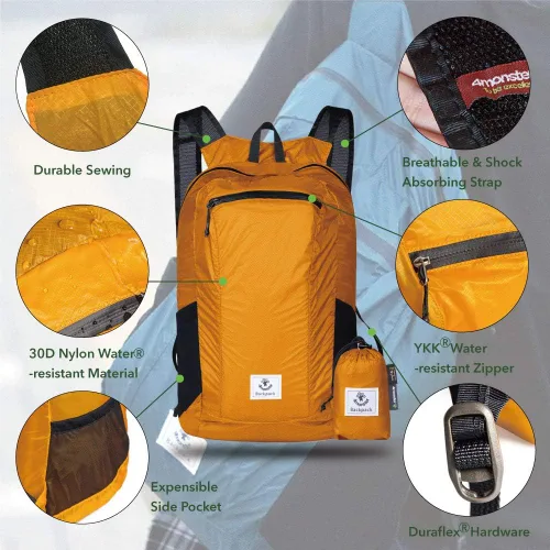 Miniatura 2 de Mochila 4Monster de excursionismo, de día, resistente al agua, ligera, plegable, para viajes, campamento, exteriores A-Naranja
