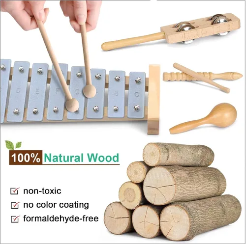 Miniatura 4 de LOOIKOOS Instrumentos musicales para niños pequeños, juego de música ecológico para niños preescolares educativo, instrumentos de percusión