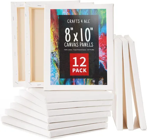 Crafts 4 All Tableros de lienzo estirados para pintar, paquete de 12 lienzos de arte en blanco de 8 x 10 pulgadas, lienzo enmarcado para pintar con