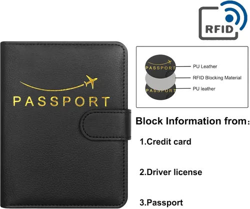 Miniatura 4 de Cartera de pasaporte de piel sintética para pasaporte, RFID impermeable, carteras esenciales para vacaciones, pasaporte, carteras de viaje