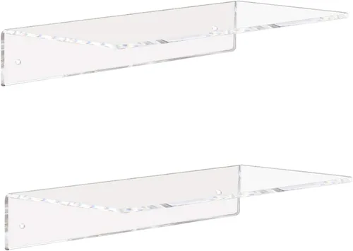 Weiai Estantes acrílicos transparentes de 12 pulgadas, estante flotante montado en la pared para almacenamiento en la pared, juego de 2