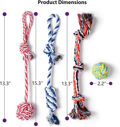 Miniatura 6 de Fida Juguetes de cuerda para perros, paquete de 4 unidades, resistentes cuerdas de algodón para masticar para interiores y exteriores, juego
