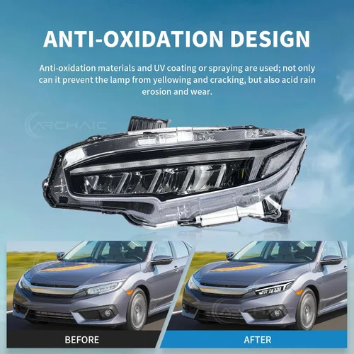 Miniatura 4 de Archaic Conjunto de faros delanteros compatible con Honda Civic 2016-2021 Sedan/Coupe/Hatchback/Type R, faros con señal de giro secuencial, DRL