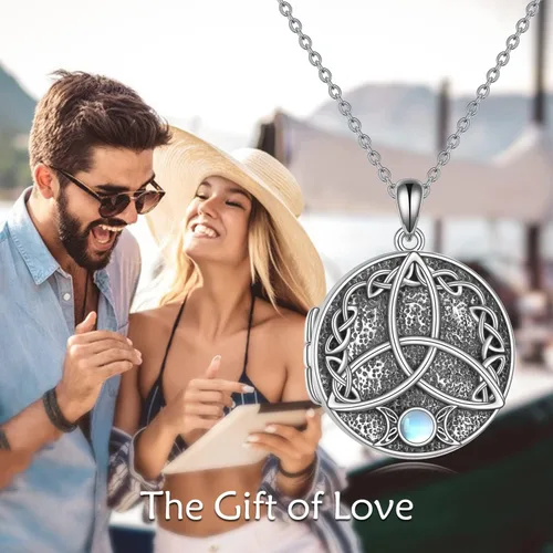 Miniatura 5 de JOERPH Collar con medallón de plata de ley 925 con nudo celta y corazón redondo con colgante para fotos, collar de medallón personalizado