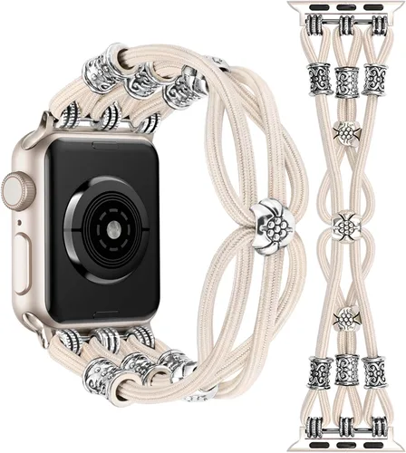 TOYOUTHS Correa bohemia compatible con Apple Watch Band de 1.65, 1.57, 1.57 y 1.49 pulgadas, con cuentas, trenzada, elástica, occidental, elegante,