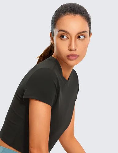 Miniatura 3 de CRZ YOGA Butterluxe - Camisas de manga corta para mujer, cuello alto, básicas, ajustadas, para gimnasio, entrenamiento