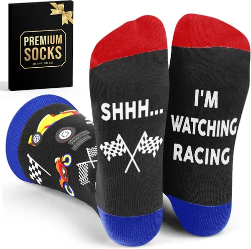 Miniatura 14 de VICRAZY Coche de Carreras, Calcetines de Coche Deportivo para Hombres, Mujeres - Regalos de Fórmula 1, Calcetines de Carreras, Rellenos de Media