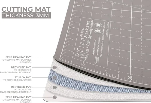 Miniatura 3 de Elan Tapete de corte A4 negro y gris topo, tapete de corte autorreparable de 9 x 12 pulgadas, tablero de manualidades de 5 capas negro, tablero