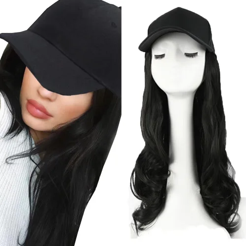 Miniatura 14 de Extensiones de cabello sintético Bobo corto con gorra de béisbol negra de 9 pulgadas, peluca con gorro de cabello negro y marrón para mujer, peluca