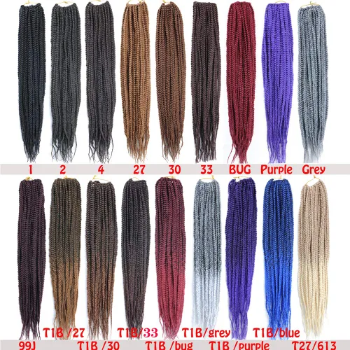 Miniatura 7 de 6 paquetes/lote (14/18/24/30) pulgadas, 0.4 in, 20 hebras por paquete, 3 extensiones de cabello trenzado de ganchillo finas, diámetro 3X