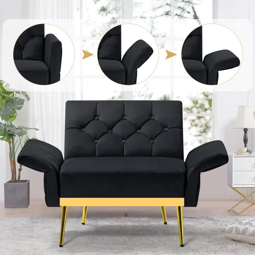 Miniatura 6 de Silla decorativa de terciopelo con reposabrazos y respaldos ajustables, sofá individual copetudo con otomana, silla de lectura tapizada para sala