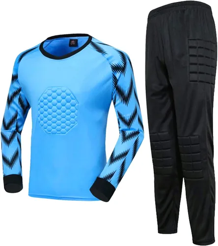 Camisa de portero acolchada para niños, manga larga, conjunto de jersey y pantalones de fútbol para uniforme de fútbol, kit de portero para niños