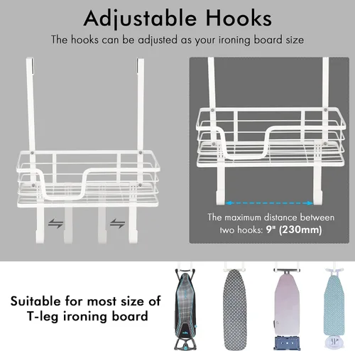 Miniatura 2 de KES Colgador para tabla de planchar sobre la puerta, soporte para patas en T, para 1 3/8" puerta, soporte de hierro de metal blanco, HIR500A-WH
