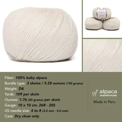Miniatura 3 de Juego de 3 madejas de hilo de lana 100% de alpaca bebé (5.29 onzas), peso DK, fabricado en Perú, celestialmente suave y perfecto para tejer y hacer