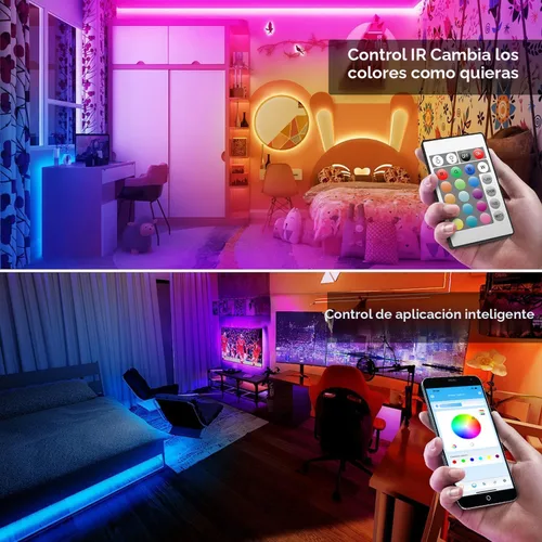 Miniatura 2 de TJOY Luces LED para dormitorio de 25 pies, tira de luces LED RGB que cambian de color con control remoto y aplicación inteligente, luces de cuerda