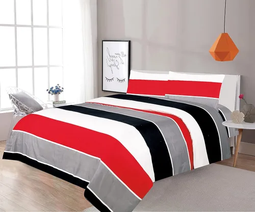 Miniatura 3 de Sapphire Home Juego de sábanas estampadas de cuatro (4) piezas tamaño Queen con sábana bajera, plana y 2 fundas de almohada, estampado de rayas