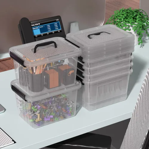 Miniatura 5 de Cajas de almacenamiento de plástico de 6 cuartos de galón con tapas y asas, contenedor de almacenamiento de cierre transparente, 6 paquetes