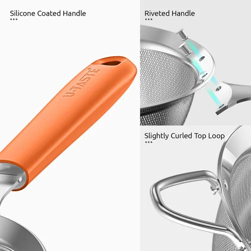 Miniatura 7 de Colador de malla de acero inoxidable 18/8: U-Taste Colador de alimentos de malla fina de cocina de 3.9 pulgadas con mango de silicona resistente (6)
