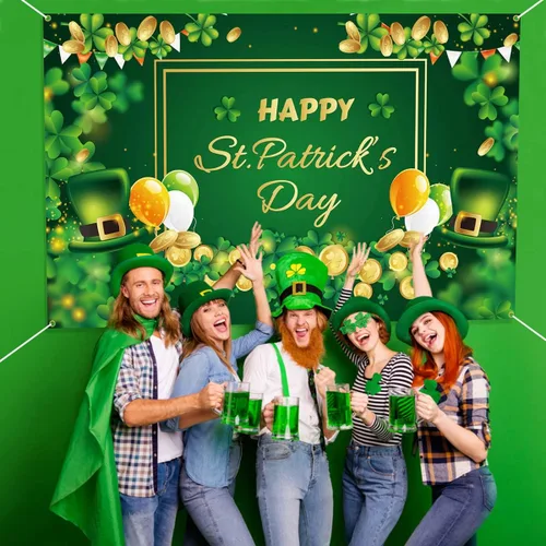 Miniatura 6 de Decoraciones de pancarta de feliz día de San Patricio, telón de fondo del día de San Patricio de 71 x 45 pulgadas con diseño de trébol de la suerte