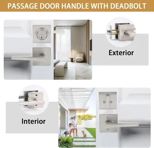Miniatura 5 de Juego de cerrojo y perilla de puerta, juego de cerradura de puerta exterior con cerrojo, cerraduras cuadradas para puertas exteriores, palanca