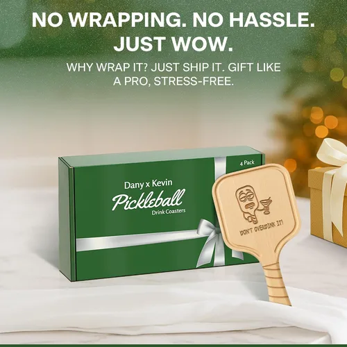 Miniatura 4 de Juego de 4 posavasos de paleta de pickleball – Regalo ingenioso para amantes del pickleball, hombres y mujeres – Madera de abedul premium