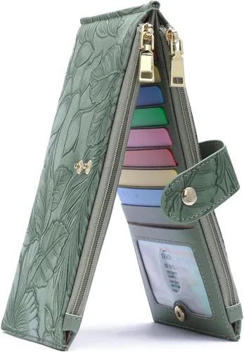 Miniatura 10 de GAEKEAO Cartera pequeña porta tarjetas de crédito para mujeres RFID de cuero delgada tipo pulsera con llavero y bolsillo con cremallera, Negro