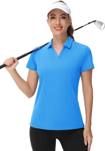 Miniatura 5 de TACVASEN Polo de manga corta con cuello en V para mujer, con protección solar UPF 50+, secado rápido, para golf