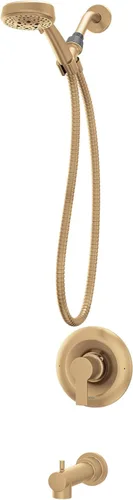 Miniatura 2 de Moen Meena Oro Bronceado Grifo de Ducha Moderno de Una Sola Manija con Ducha de Mano y Boquilla de Tina para Bañera, Válvula Incluida, 82618BZG
